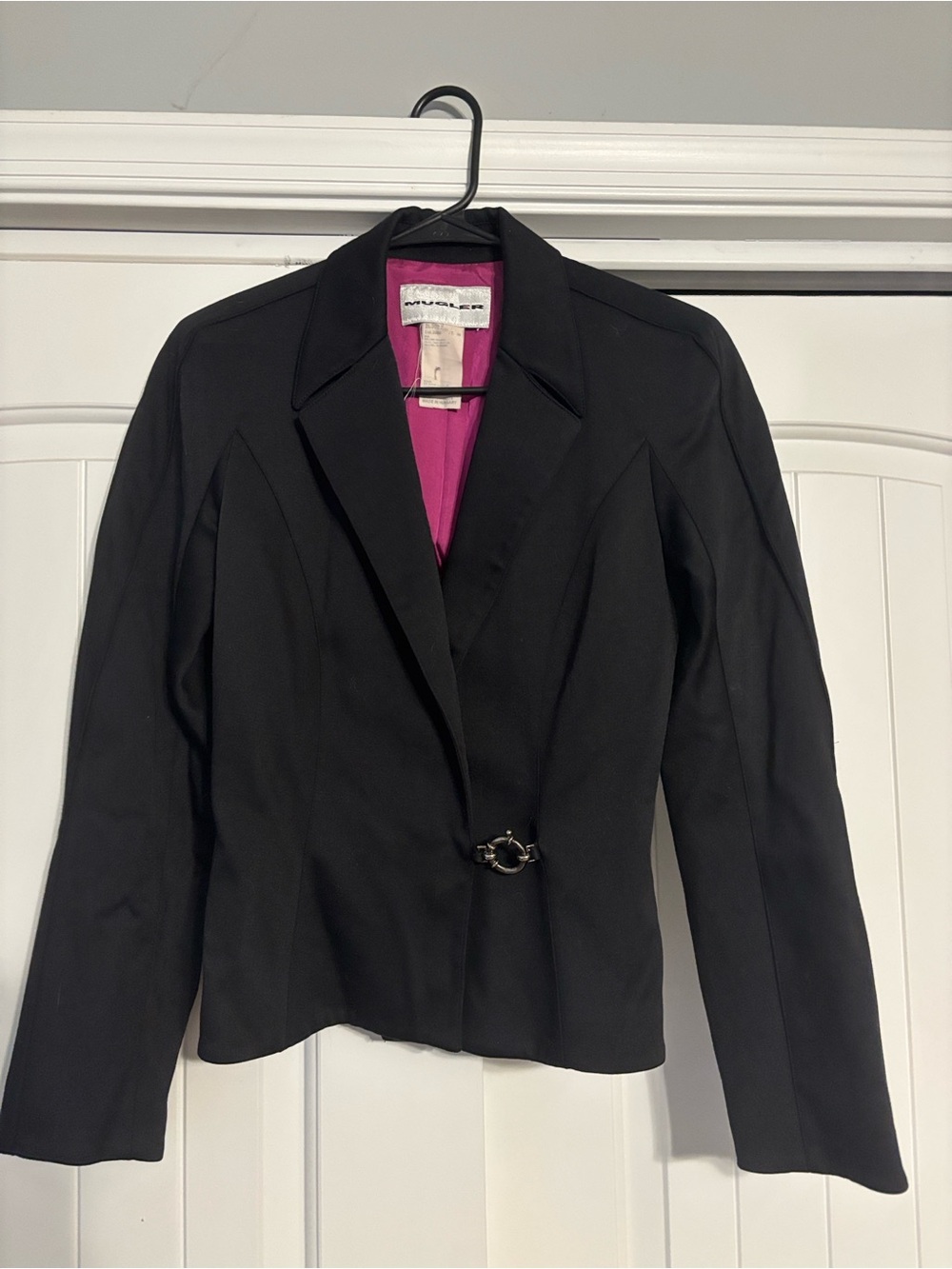 Mugler Black Tailored Blazer with Fuchsia Lining